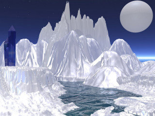 Mountain lake icebergs moon night 2 - image of a mountain range free wallpaper