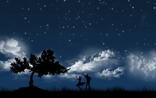 Couple tree night sky stars 3 - kitsch movement free wallpaper
