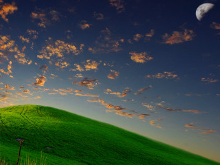 Green hill full moon fence - a green hill free wallpaper