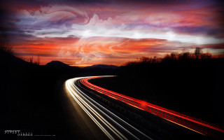 Long exposure highway red sky 2 - digital photography free wallpaper
