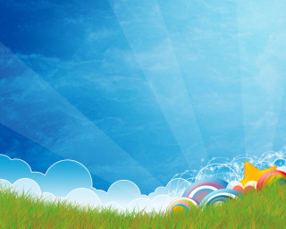 Cartoon green grass yellow star - a cartoon scene free wallpaper