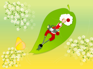 Cartoon leaf fish flower bird - a fish free wallpaper