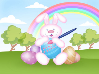 Bunny basket eggs rainbow field 2 - a bunny free wallpaper