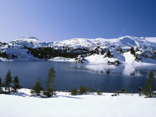 Lake snow mountains trees blue 2 - lake free wallpaper