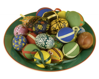 Easter eggs bowl ribbons green 2 - decorated free wallpaper