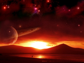 Planet ring sunset starry sky 2 - a ring free wallpaper