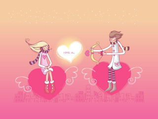 Girls heart bow arrow standing 2 - two girl free wallpaper