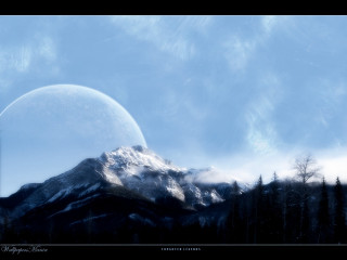 Mountain moon trees blue sky - tree below free wallpaper