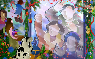 Woman cow christmas scene painting - ernest william christmas free wallpaper