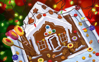 Gingerbread house candy christmas lights - decoration free wallpaper