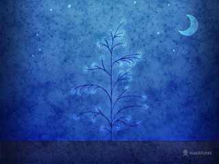 Blue background plant moon stars - bioluminescence free wallpaper