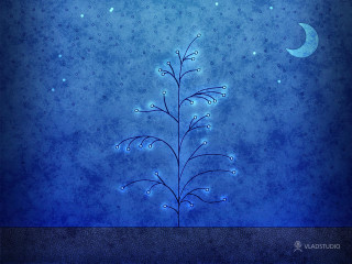 Blue background plant moon stars 4 - white background free wallpaper