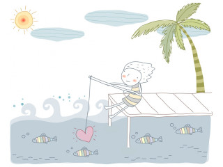 Cartoon character fishing boat palm 3 - storybook illustration free wallpaper for desktop