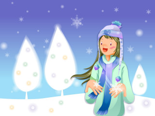 Girl winter coat snowball snow 3 - naive free wallpaper for desktop