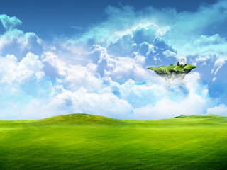 Green field floating island person 2 - a small island free wallpaper for desktop