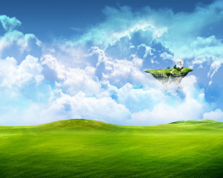 Green field floating island person 4 - a small island free wallpaper