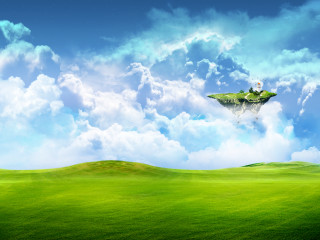 Green field floating island person 5 - a small island free wallpaper