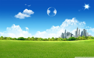 City bubble sky green field - a bubble free wallpaper for desktop