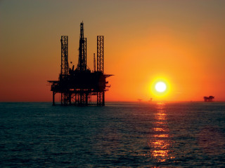 Oil rig sunset water ship - a large body of water free wallpaper