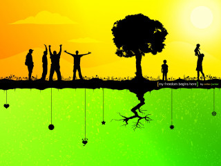 People hill tree sunset group - depth free wallpaper