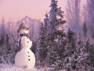 Snowman hat scarf snow forest 4 - brian snøddy free wallpaper