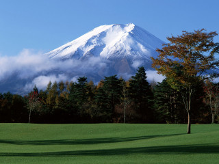 Snow mountain trees golf green - murata range free wallpaper for desktop