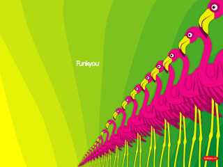 Pink birds row green background 2 - a row free wallpaper