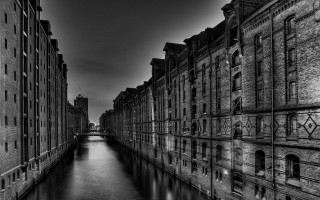 Canal black white old buildings 2 - old building free wallpaper