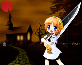 Creepy gothic anime girl knife 2 - spooky free wallpaper
