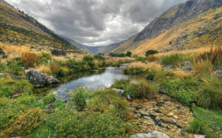 River lush valley cloudy sky 2 - the background and grass free wallpaper