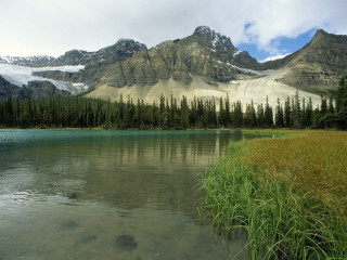 Lake mountains trees sky clouds 13 - a few bush free wallpaper