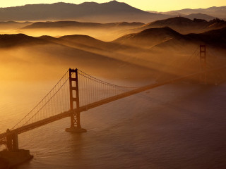 Bridge water fog mountains background 2 - water free wallpaper