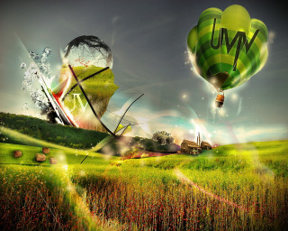 Green field green balloon green - visual art free wallpaper for desktop