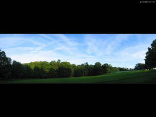Field trees blue sky clouds - plein air free wallpaper
