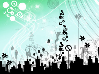 City skyline person jumping bubbles - white circle free wallpaper for desktop