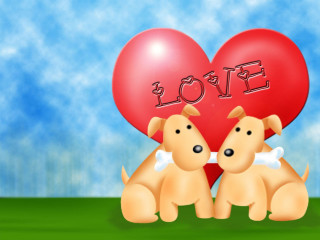 Dogs sitting heart balloon love - two dog free wallpaper