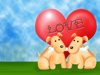Dogs sitting heart balloon love 2 - two dog free wallpaper