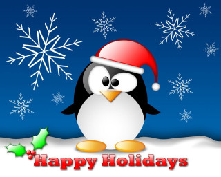 Penguin santa hat snow snowflakes 2 - a penguin free wallpaper