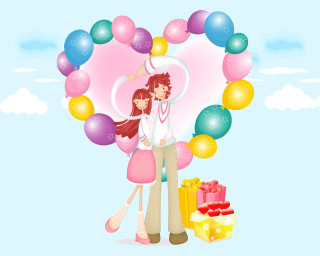Couple balloons gifts blue background 2 - a couple standing next free wallpaper