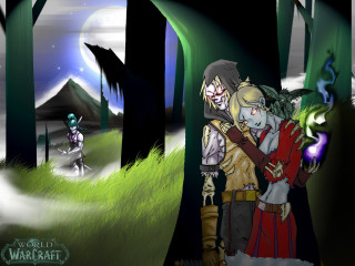 Couple forest night green light - their face free wallpaper