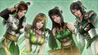 Three women green gold outfits - three woman free wallpaper