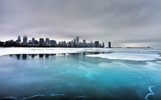 City skyline frozen lake winter - frozen free wallpaper