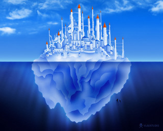 Iceberg city ocean bird floating - a large iceberg free wallpaper