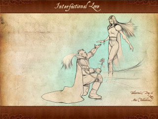 Kneeling man woman dress cape - storybook illustration free wallpaper for desktop
