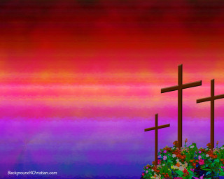 Three crosses hill flowers sunset - cloud and water free wallpaper