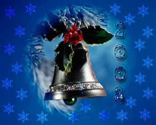 Christmas card bell holly snowflakes 3 - a christmas card free wallpaper