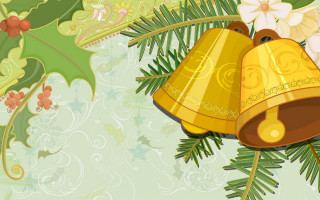 Christmas card bells pine holly 2 - ornamental free wallpaper