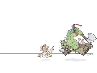 Cartoon man green suit running - brom free wallpaper