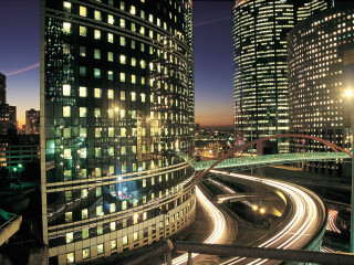 City street bridge buildings night - andreas gursky free wallpaper