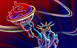 Colorful statue liberty rainbow glowing 2 - giant free wallpaper for desktop